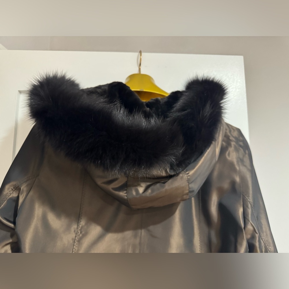MACY’S FUR VAULT REVERSIBLE REAL MINK FOX COAT FUR SIZE L LARGE HOOD - Picture 13 of 16